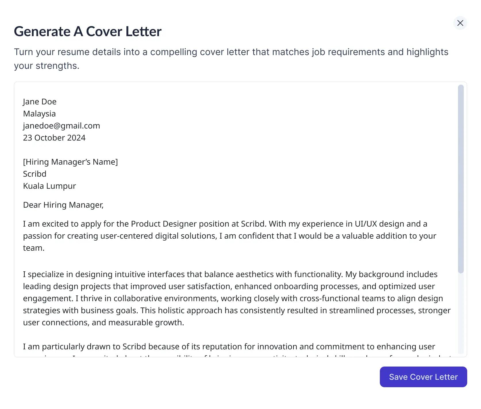 Cover Letter Generator